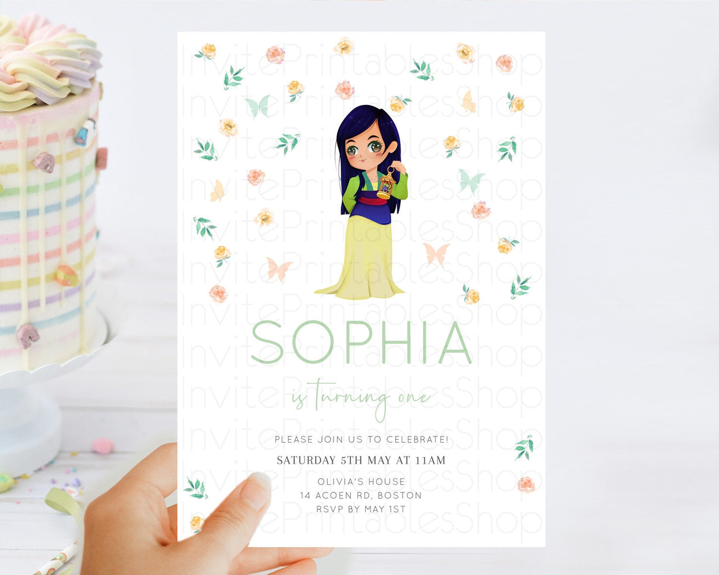 Princess Birthday Invitation Castle Invitation Royal Birthday Fairy Tale Enchanted Castle Pastel Floral Garden 1st First Birthday D10357
