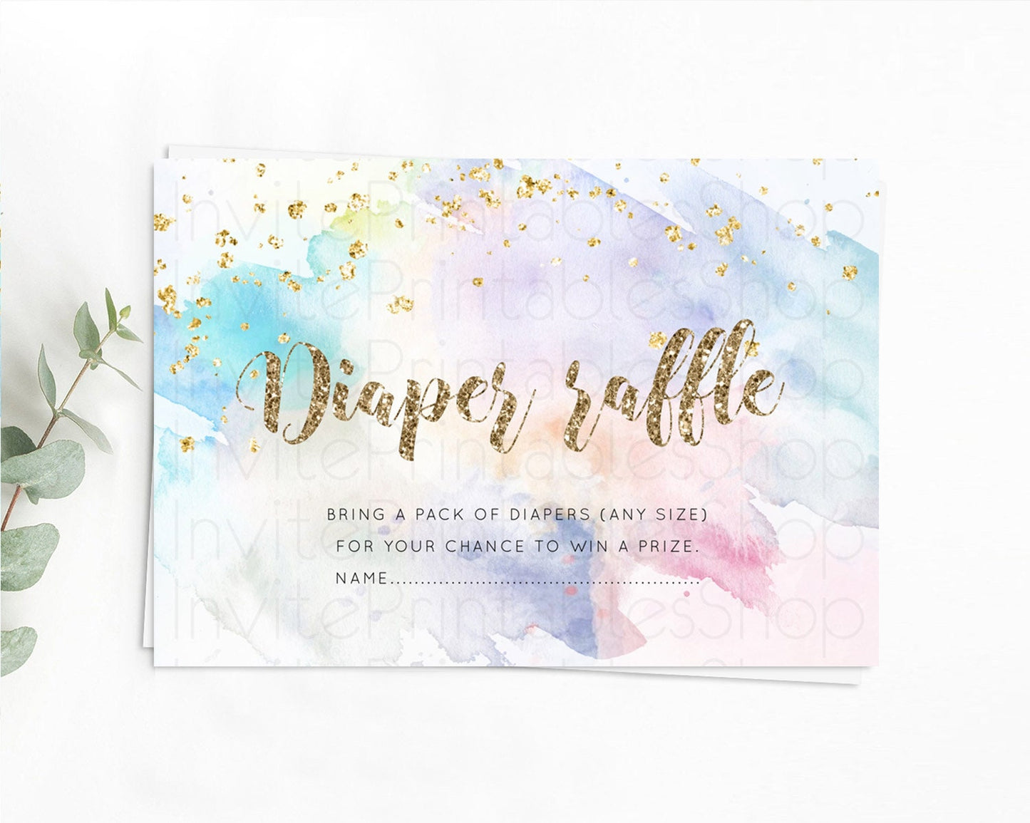 Pastel Diaper Raffle Card Pastel Rainbow Diaper Raffle Insert Colorful Ombre Watercolor Diaper Ticket Confetti Glitter Raffle Game D10421