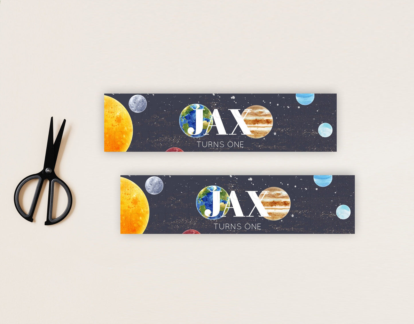 Space Water Label Template Space Adventure Party Decor First Trip Around the Sun Planets Solar System Birthday Baptism Baby Shower D10144