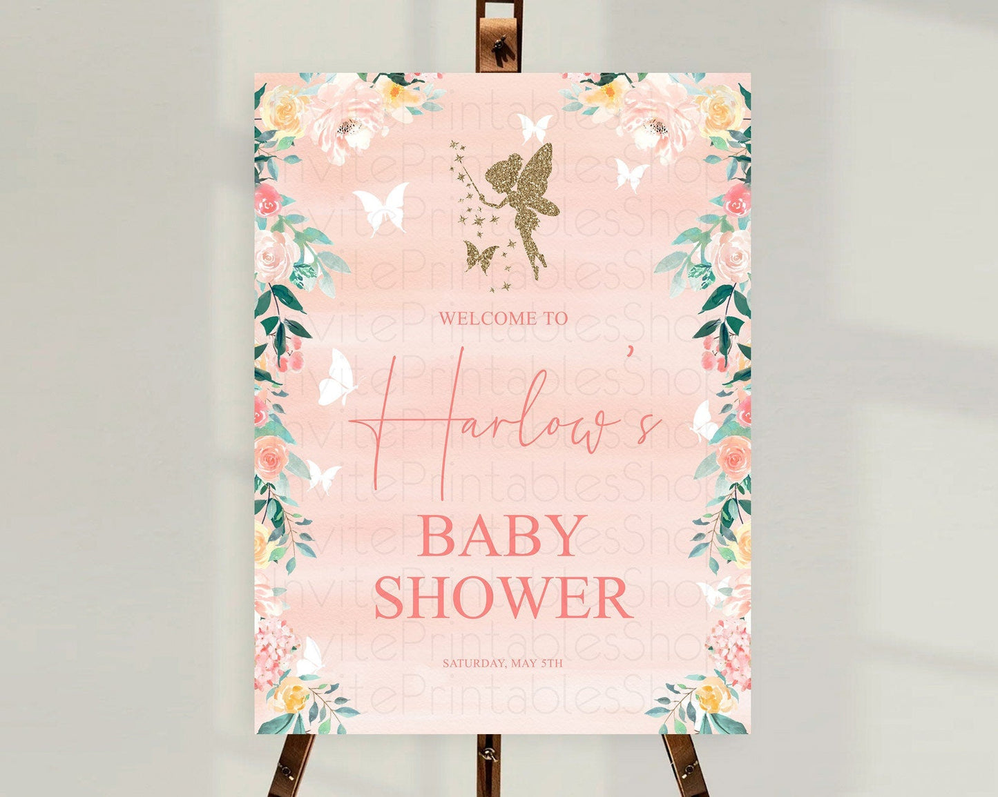 Fairy Baby Shower Welcome Sign Fairy Welcome Board Enchanted Garden Pastel Floral Butterfly Decor Secret Garden Fairy Welcome Sign D10792