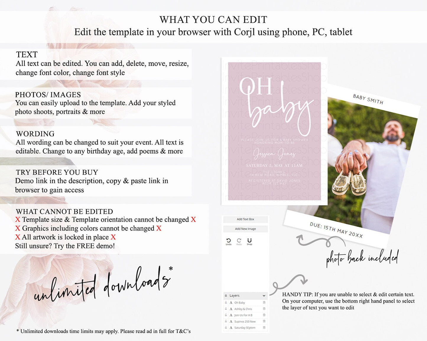 Minimalist Pink Baby Shower Invitation: Pink Invitation, It's a Girl, Modern and Simple Pastel Pink Invites for a Stylish Celebration D10940
