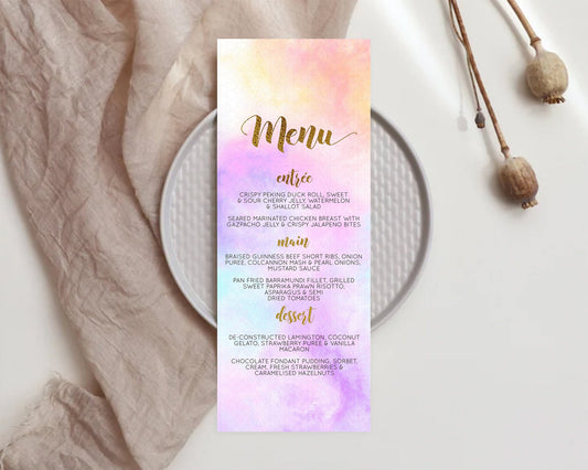 Editable Pastel Menu Pastel Rainbow Menu Template Colorful Pastel Table Deco