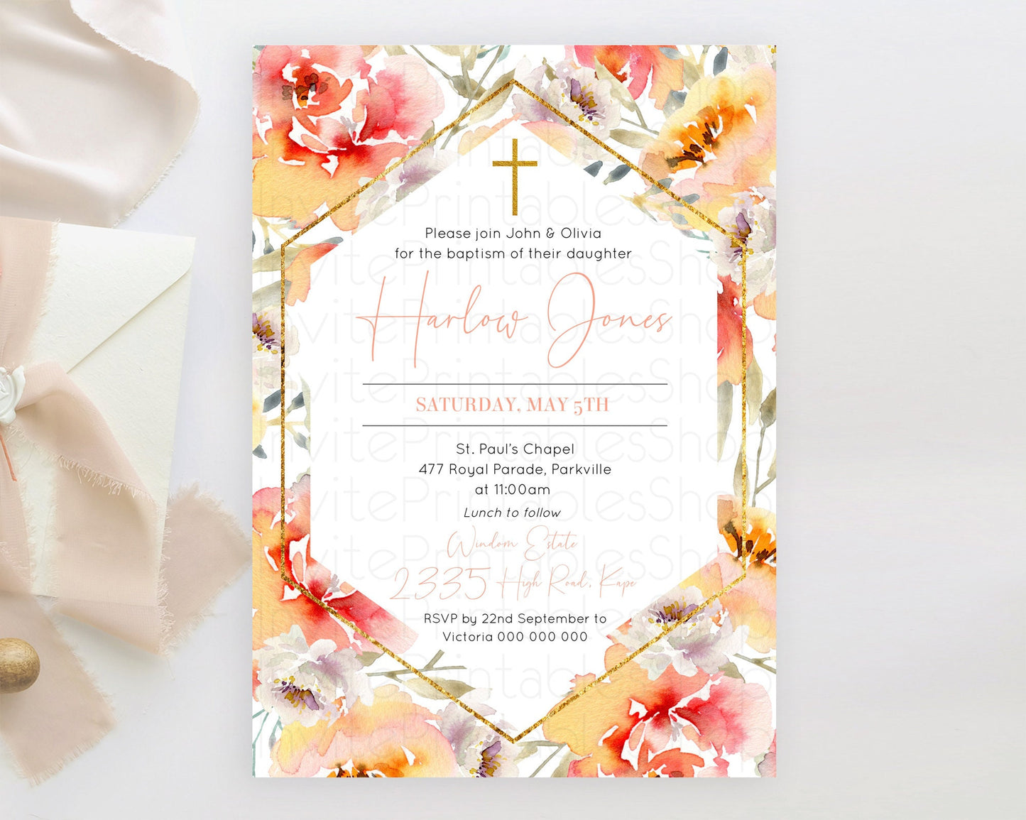 Secret Garden Baptism Invitation Wildflower Baptism Birthday Invite Pastel Flowers Christening Invite Enchanted Garden Boho Floral  D10791