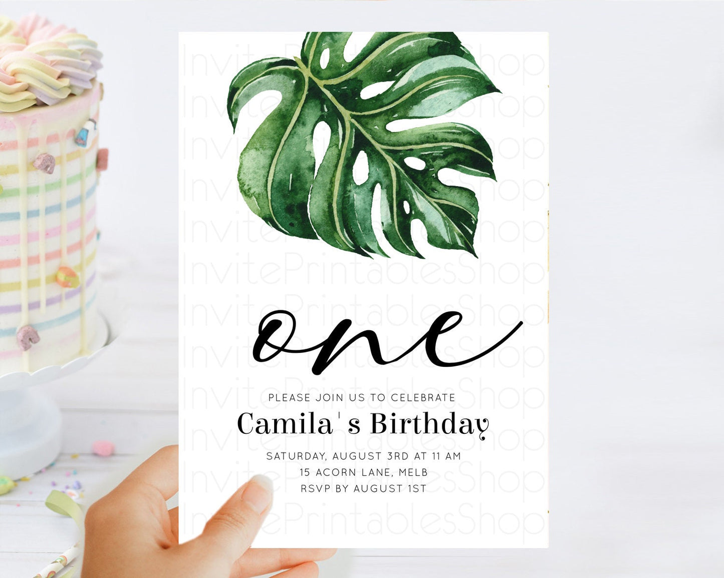 Tropical Invitation Tropical Birthday Invitation Tropical Floral Invitation Palm Leaf Fern Invite Frangipani White Orchid Invitation D11056