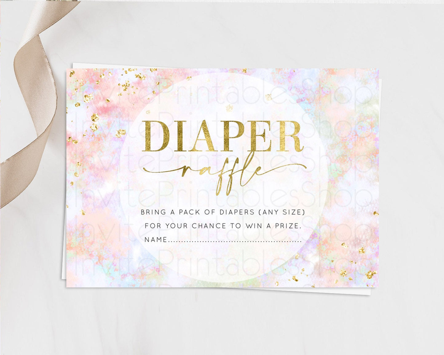 Pastel Diaper Raffle Card Pastel Rainbow Diaper Raffle Insert Colorful Ombre Watercolor Diaper Ticket Confetti Glitter Raffle Game D10649