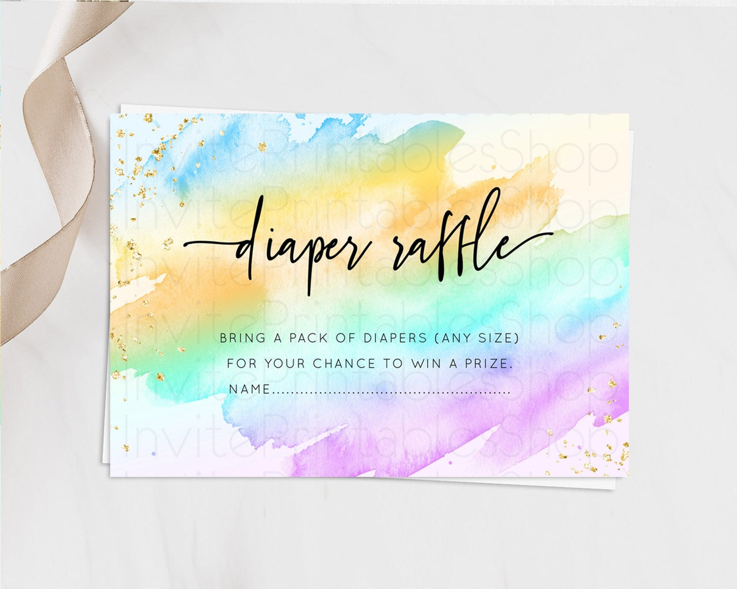 Pastel Diaper Raffle Card Pastel Rainbow Diaper Raffle Insert Colorful Ombre Watercolor Diaper Ticket Confetti Glitter Raffle Game D10425