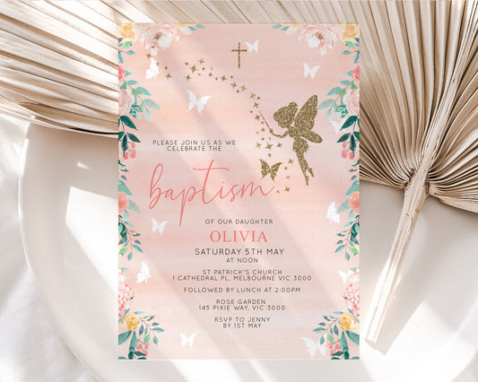 Fairy Baptism Invite Fairy Christening Invite Enchanted Forest Invite Secret Garden Invite Whimsical Floral Invite Botanical High Tea f238