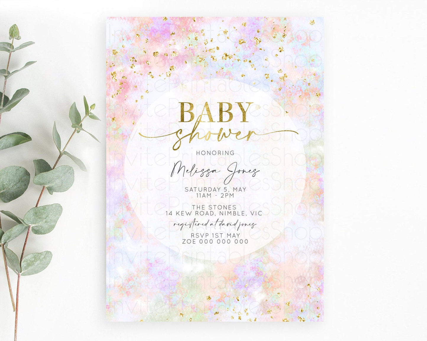 Pastel Baby Shower Invitation Rainbow Baby Shower Invitation Colorful Pastel Watercolor Invitation Gold Glitter Sprinkles Ombre D10649