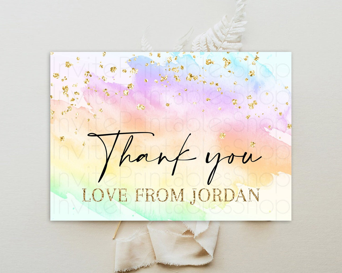 Pastel Thank You Rainbow Thank You Card Colorful Pastel Birthday Thank You Card Confetti Watercolor Pastel Teacher Thank You Cards D10645