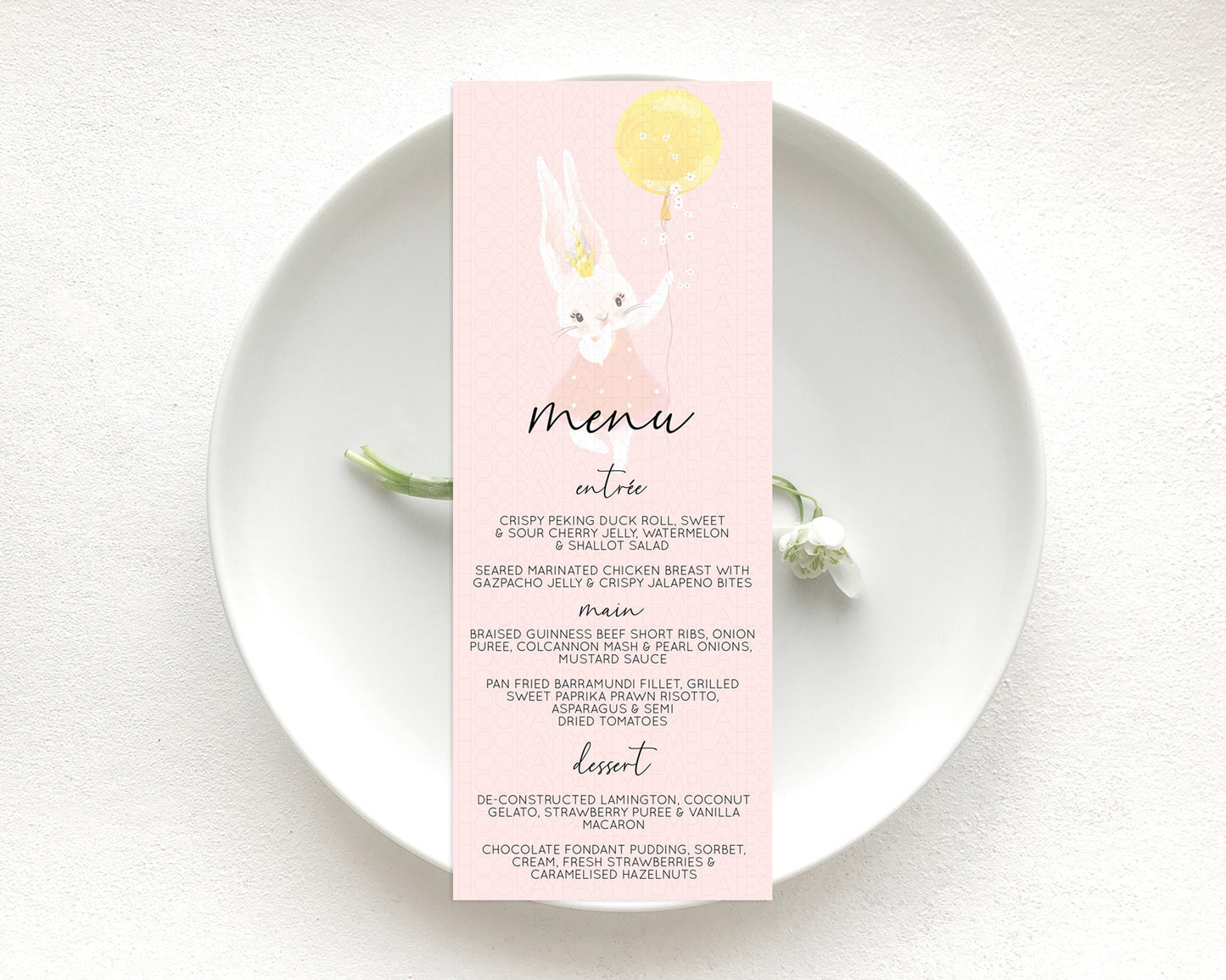 Bunny Menu Bunny Balloon Menu Template Colorful Pastel Confetti Table Decor Sprinkles Bunny Dinner Dessert Menu Party Food Menu D10219