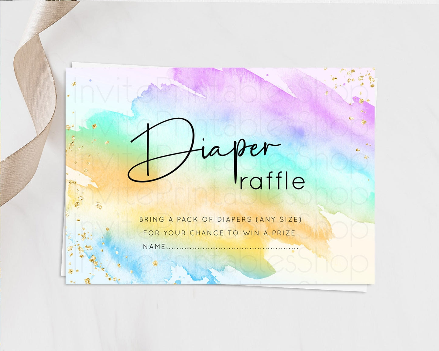 Pastel Diaper Raffle Card Pastel Rainbow Diaper Raffle Insert Colorful Ombre Watercolor Diaper Ticket Confetti Glitter Raffle Game D10427