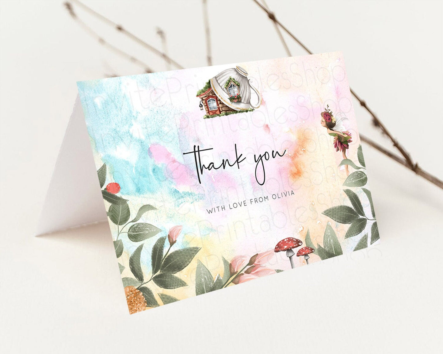 Fairy Thank You Fairy Thank You Card Enchanted Garden Pastel Butterfly Birthday Thank You Floral Secret Garden Teacher Thank You D10555