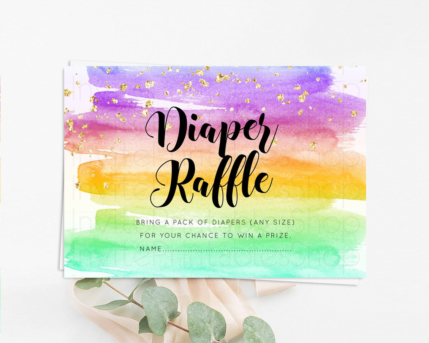 Pastel Diaper Raffle Card Pastel Rainbow Diaper Raffle Insert Colorful Ombre Watercolor Diaper Ticket Confetti Glitter Raffle Game D10524