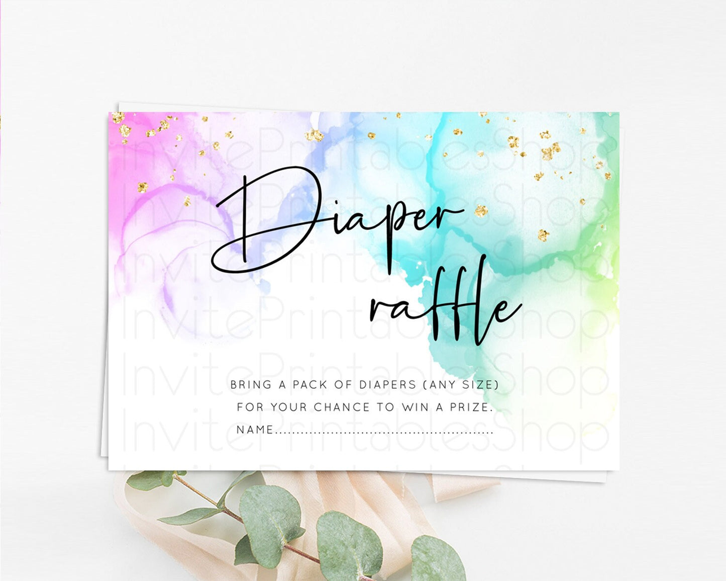 Pastel Diaper Raffle Card Pastel Rainbow Diaper Raffle Insert Colorful Ombre Watercolor Diaper Ticket Confetti Glitter Raffle Game D10181