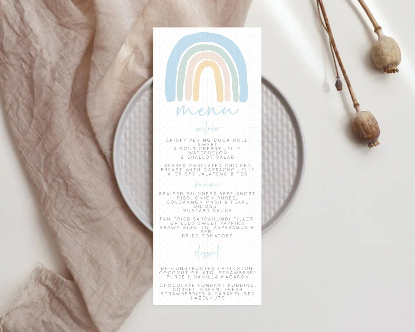 Pastel Rainbow Menu Boho Rainbow Menu Template Rainbow Boho Table Decor Pastel Rainbow Dinner Dessert Menu Rainbow Party Food Menu D10200