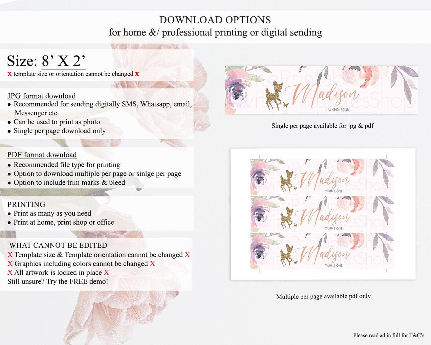 Fawn Deer Water Label Template Pastel Floral Deer Enchanted Forest Butterfly Party Decor Birthday Baptism Baby Shower Bridal Shower D10196