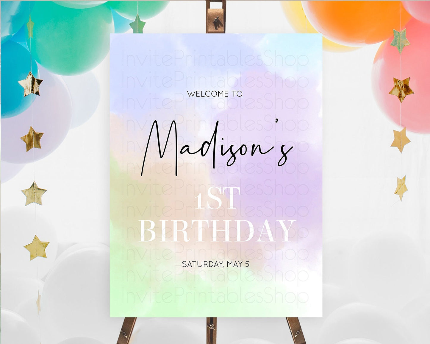 Pastel Welcome Sign Pastel Rainbow Welcome Sign Colorful Rainbow Confetti Watercolor Glitter Pastel First Birthday Welcome Sign D10371