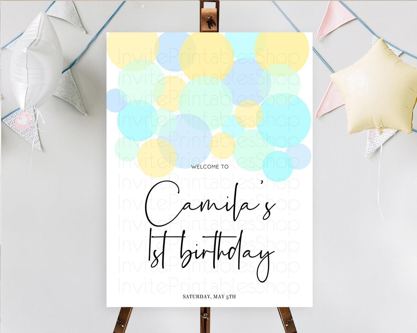 Blue Welcome Board Blue Welcome Sign Pastel Ombre Blue Confetti Welcome Poster Bubbles Confetti Décor First Birthday Welcome Sign 100206