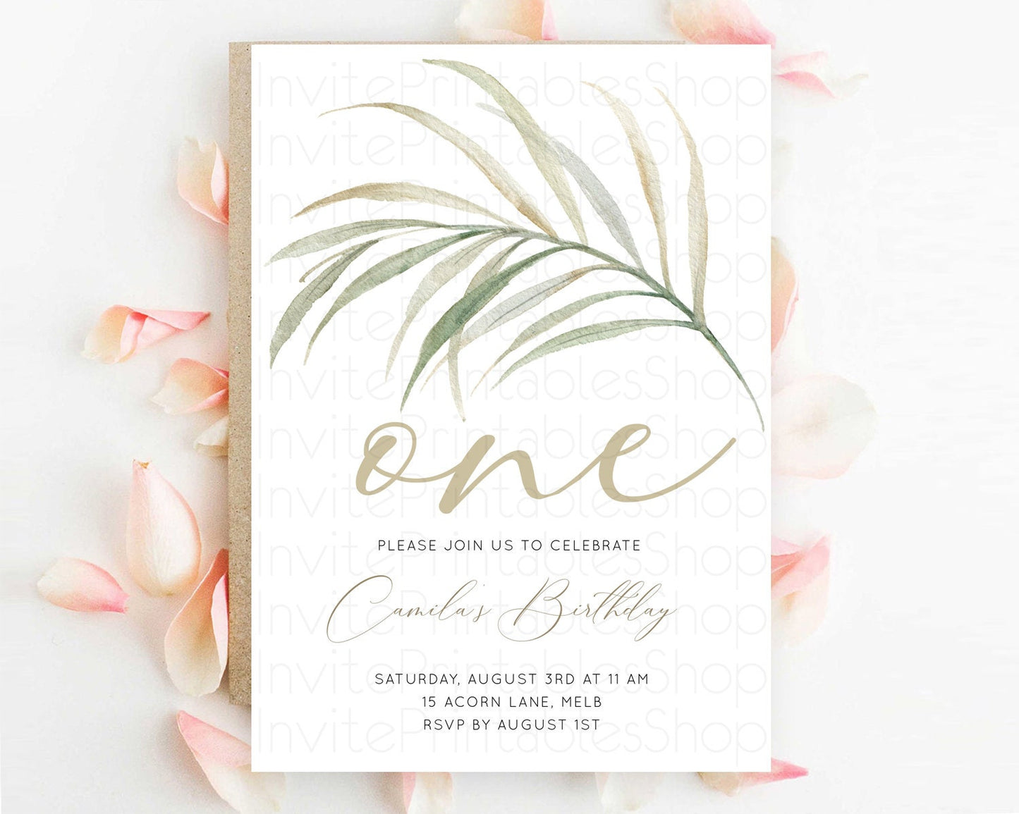 Leafy Birthday Invitation Leafy Invitation Simple Greenery Invitation Eucalyptus Fern Spray Leaves Minimal Green Leaf Watercolour D11043