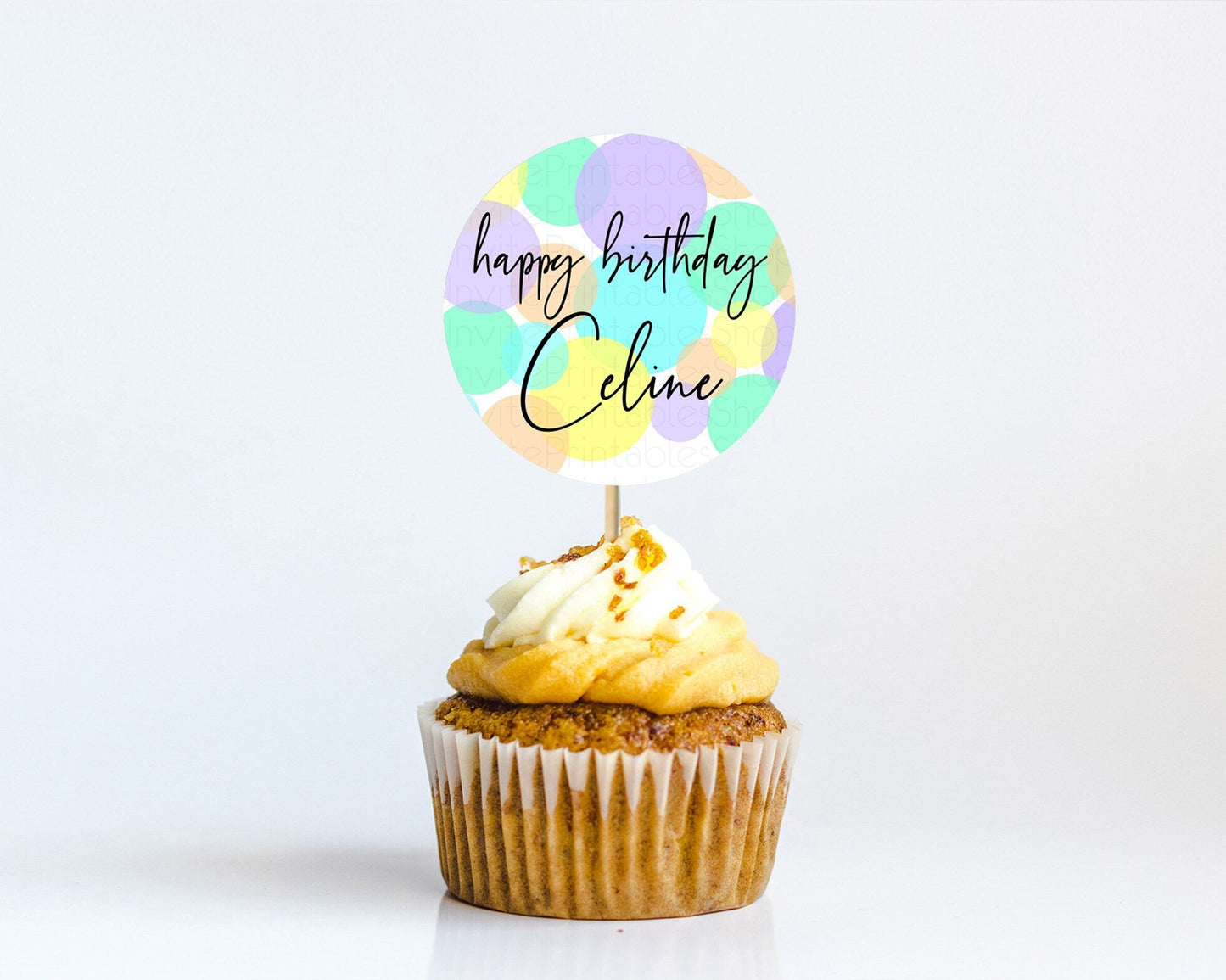 Pastel Cupcake Toppers Pastel Confetti Cupcake Topper Bubbles Sprinkles Colorful Rainbow Confetti Cupcake First Birthday Party Decor D10415