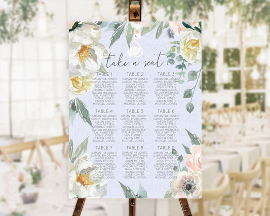 Swan Seating Chart Swan Princess Ballet Seating Sign Watercolour Pastel Floral Enchanted Forest Swan Lake Party Decor Secret Garden D10756