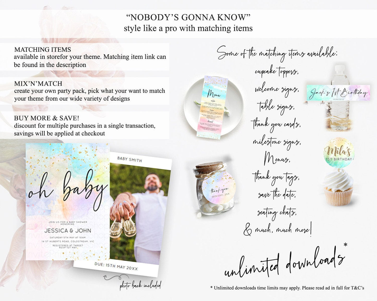 Pastel Baby Shower Invitation Rainbow Baby Shower Invitation Colorful Pastel Watercolor Invitation Gold Glitter Sprinkles Ombre D10769