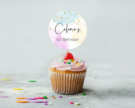 Editable Rainbow Cupcake Toppers Pastel Cupcake Toppers Colorful Pastel Wate