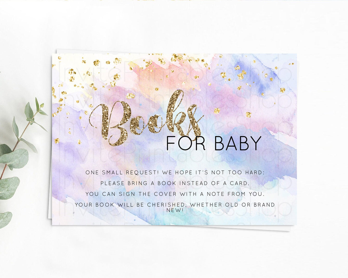 Pastel Books For Baby Card Pastel Rainbow Book Insert Colorful Ombre Watercolor Book Card Confetti Glitter Baby Book Poem Request D10583