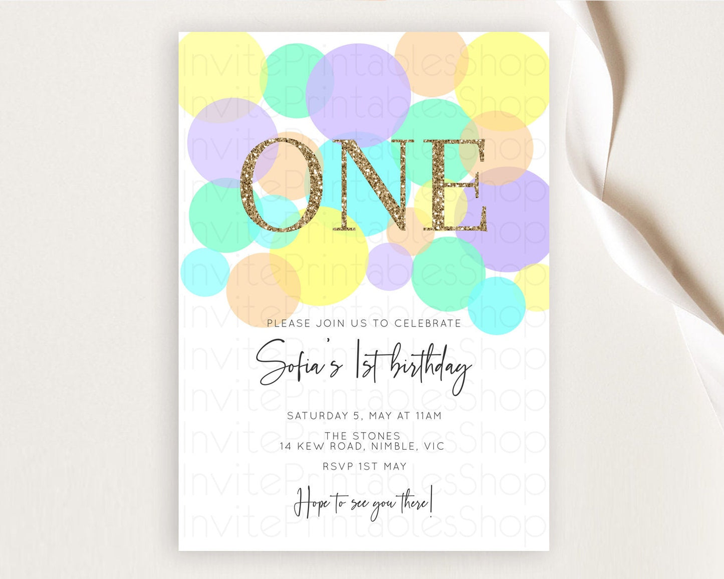 Pastel Birthday Invitation Pastel Confetti Birthday Invitation Bubbles Invitation Colorful Rainbow Confetti 2nd 1st First Birthday D10415