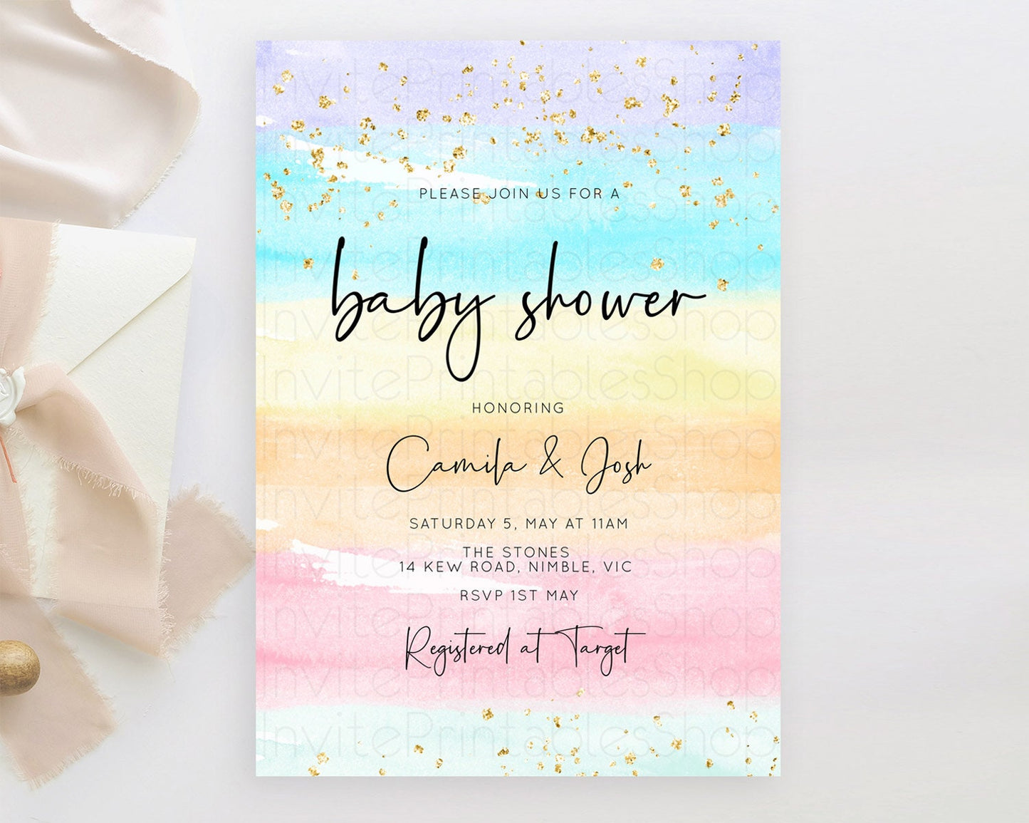 Editable Pastel Baby Shower Invitation Rainbow Baby Shower Invitation Colorf