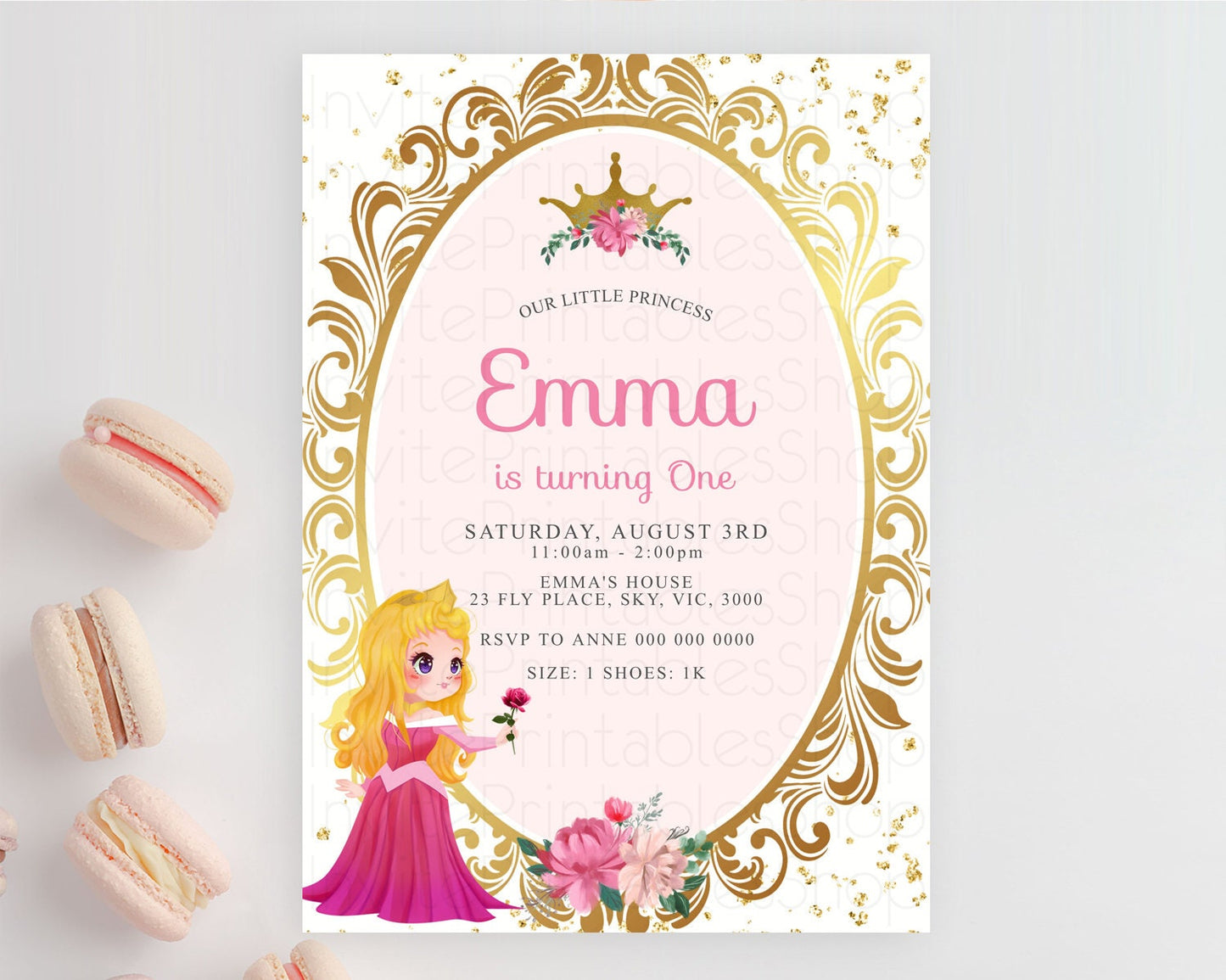 Princess Birthday Invitation Castle Invitation Royal Birthday Fairy Tale Enchanted Mirror Pastel Floral Garden 1st First Birthday D10130