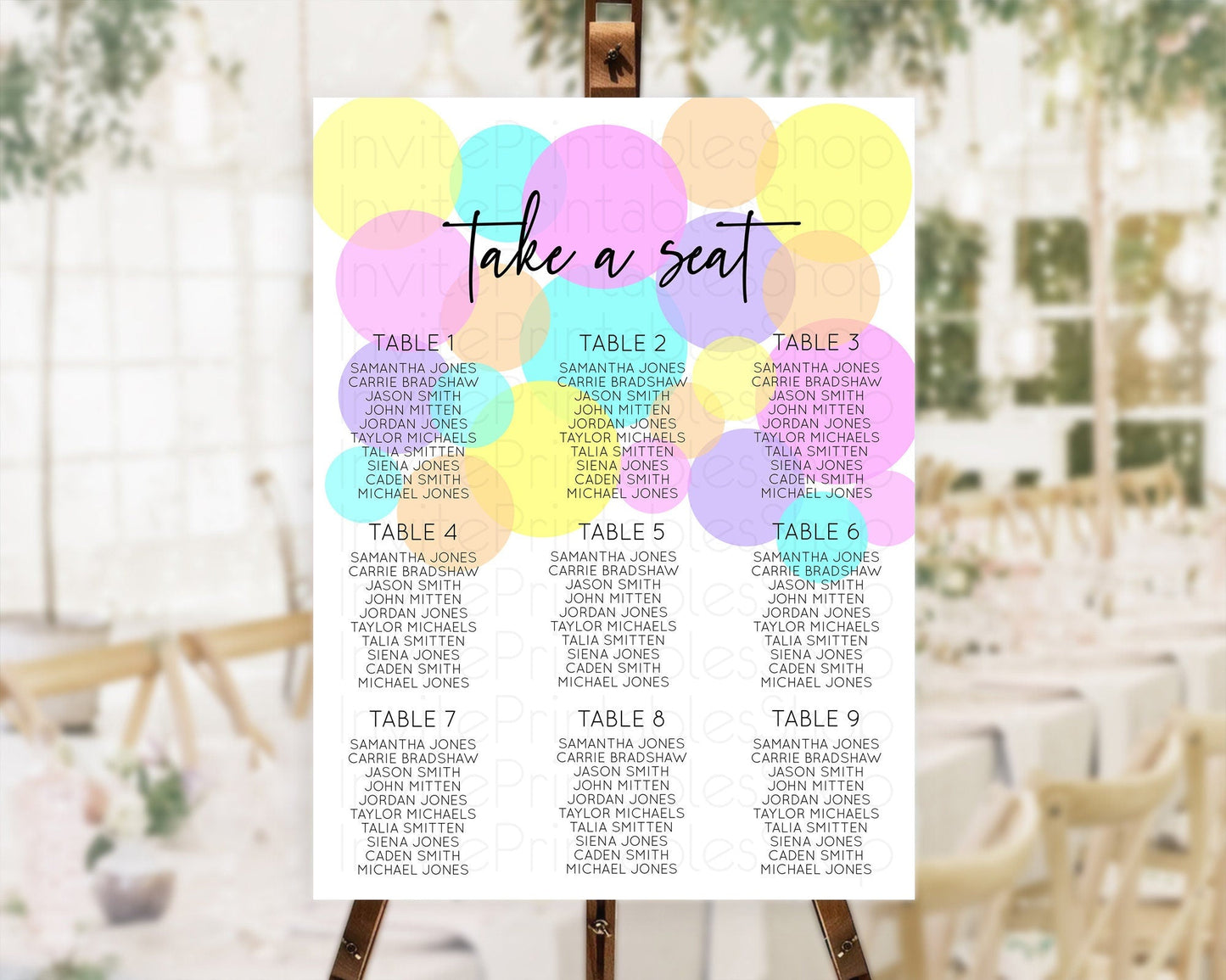 Pastel Seating Chart Pastel Confetti Seating Chart Bubbles Sprinkles Seating Sign Colorful Rainbow Decor Confetti Seating Board D10407