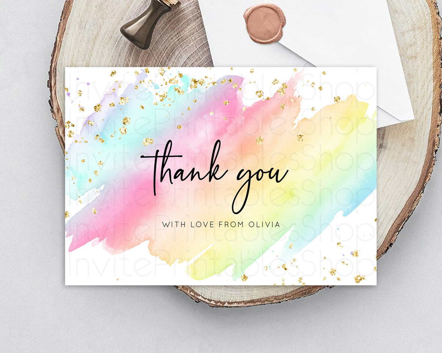 Pastel Thank You Rainbow Thank You Card Colorful Pastel Birthday Thank You Card Confetti Watercolor Pastel Teacher Thank You Cards D10495