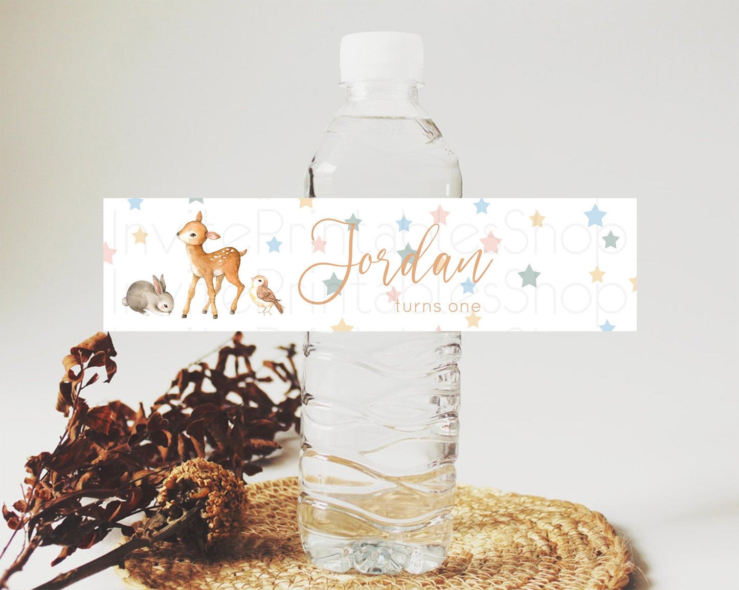 Fawn Deer Water Label Template Pastel Floral Deer Enchanted Forest Butterfly Party Decor Birthday Baptism Baby Shower Bridal Shower D10918