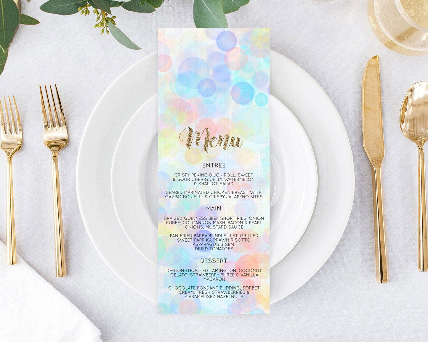 Pastel Menu Bubbles Menu Template Bubble Bath Table Decor Rainbow Pastel Colorful Confetti Dinner Dessert Menu Party Food Menu D10447