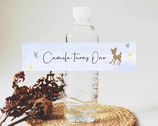 Fawn Deer Water Label Template Pastel Floral Deer Enchanted Forest Butterfly Party Decor Birthday Baptism Baby Shower Bridal Shower D10863