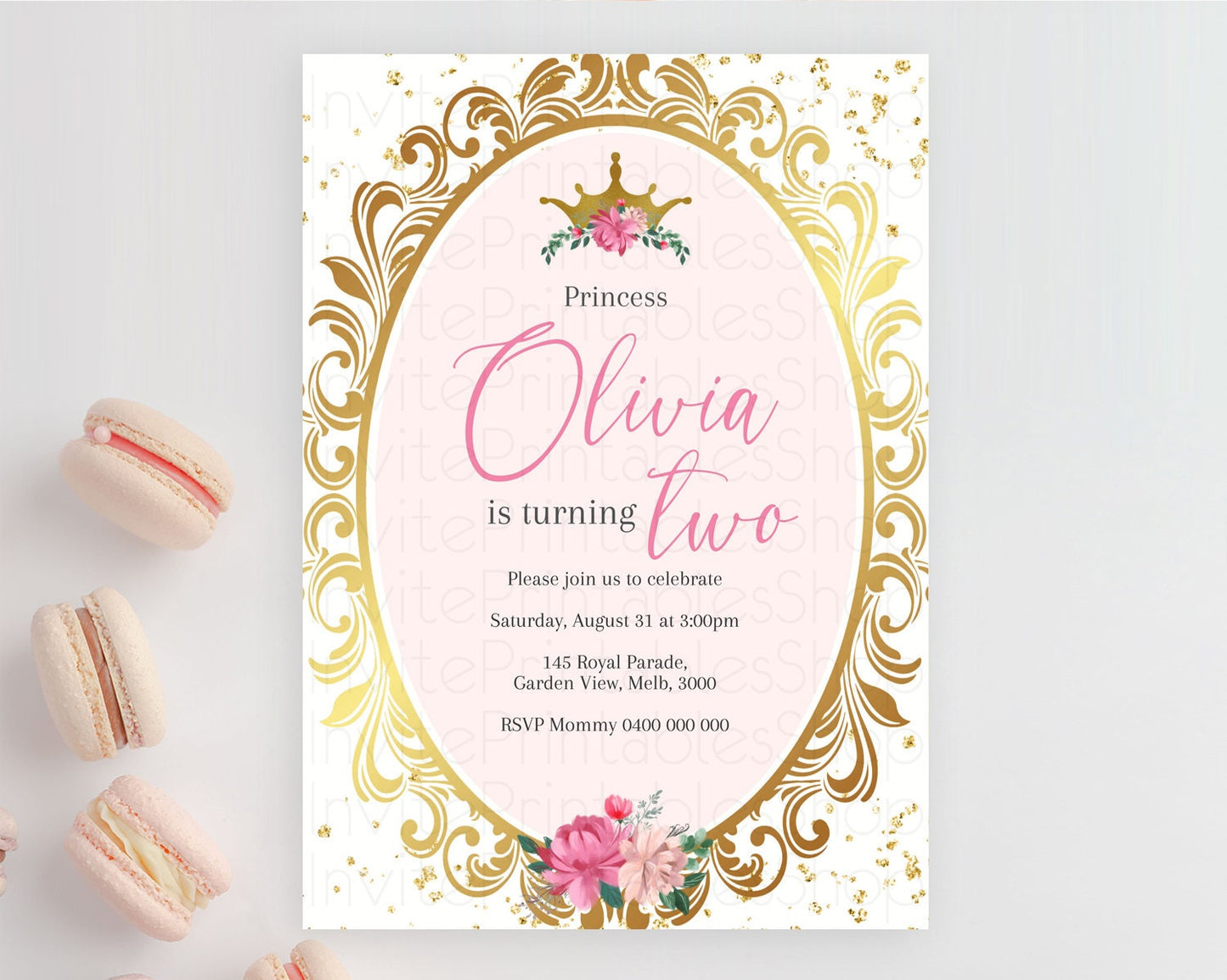 Princess Birthday Invitation Castle Invitation Royal Birthday Fairy Tale Enchanted Mirror Pastel Floral Garden 1st First Birthday D10743