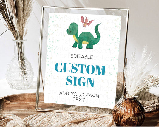 Editable Dinosaur Sign Jurassic Party Table Sign Decor Dinosaur Volcano Wate