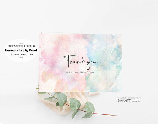 Pastel Rainbow Thank You Card Gold Colorful Thank You Insert Card Detail Watercolor Sprinkles Note Message Card Birthday Baby Shower Bridal