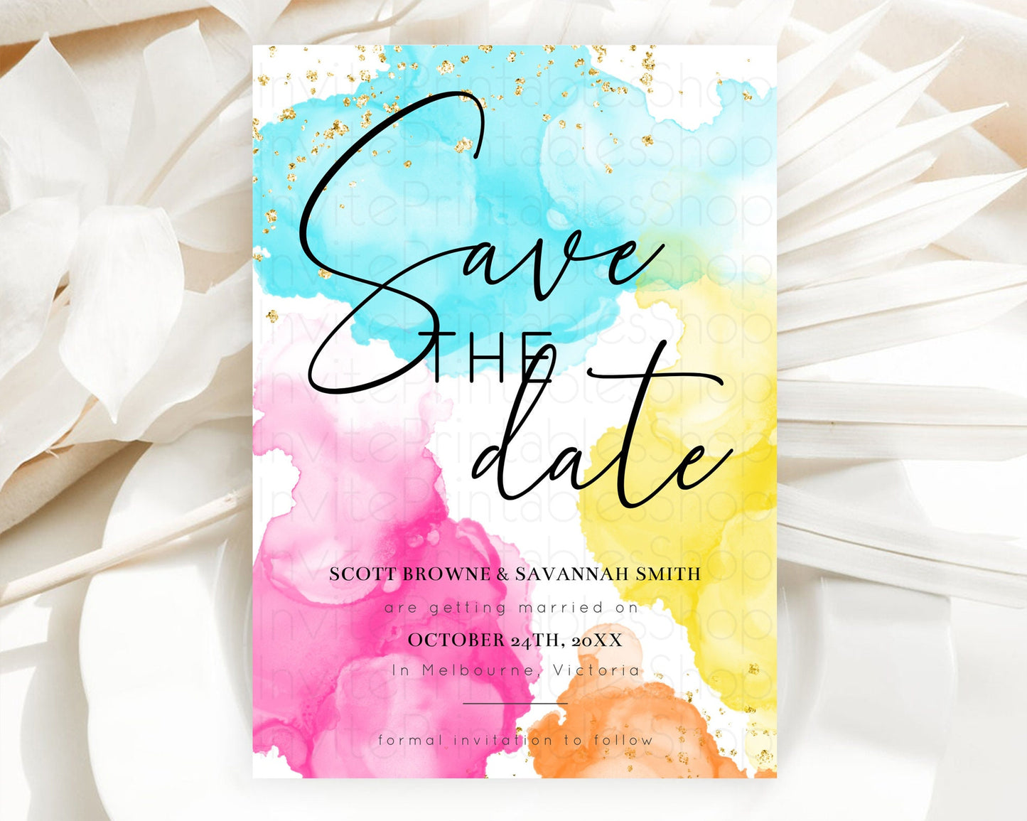 Pastel Save The Date Template Pastel Ombre Rainbow Watercolor Colorful Party For Birthday Baptism Baby Shower Wedding Bridal Shower D10898