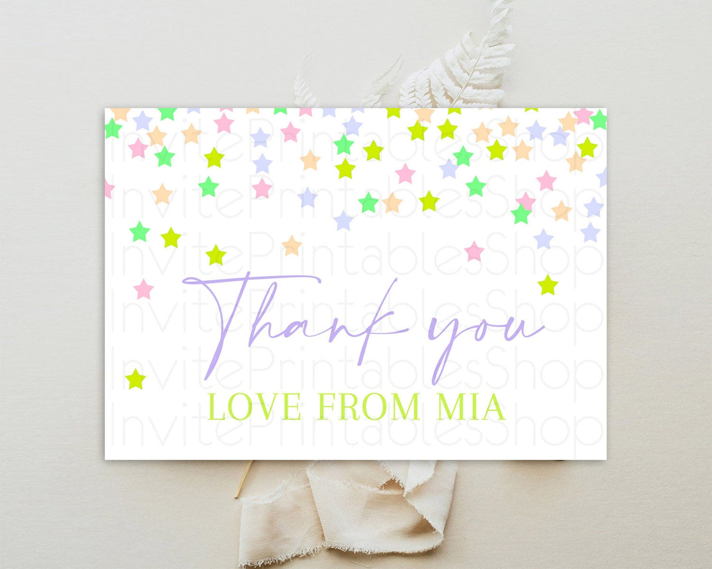 Star Thank You Card Pastel Stars Thank You Shooting Star Rainbow Colorful Confetti Twinkle Little Star Birthday Teacher Thank You D10396