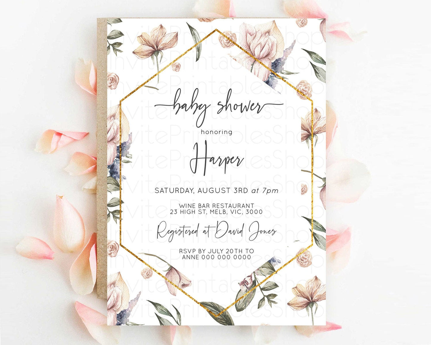 Wildflower Baby Shower Invitation Secret Garden Baby Shower Invitation Pastel Flowers Invite Enchanted Garden Shower Floral Theme D10504