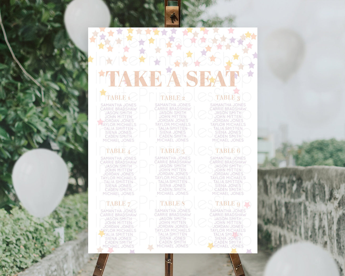 Star Seating Chart Pastel Stars Seating Chart Shooting Star Sprinkle Stars Rainbow Colorful Confetti Twinkle Little Star Decor D10810