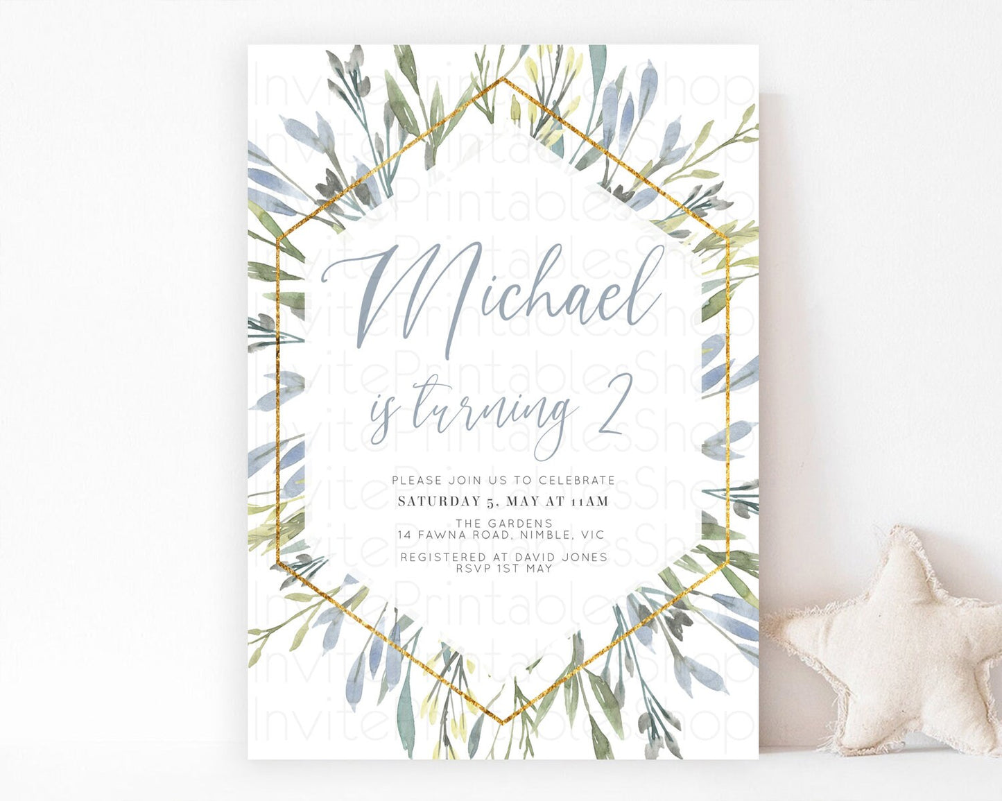 Editable Leafy Birthday Invitation Leafy Invitation Simple Greenery Invitati