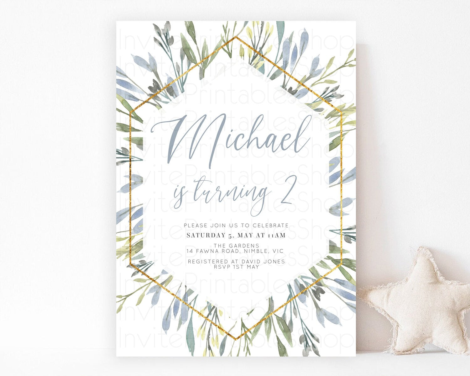 Editable Leafy Birthday Invitation Leafy Invitation Simple Greenery Invitati