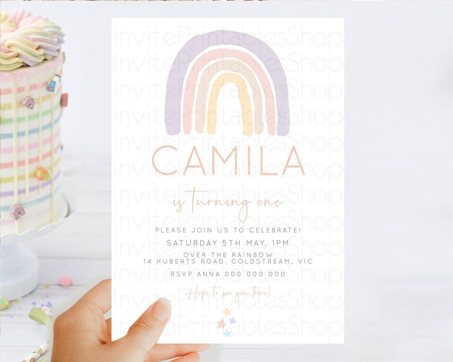 Pastel Rainbow Birthday Invitation Pastel Rainbow Invitation Rainbow Invitation Pastel Invitation Boho Rainbow 1st First Birthday D23096
