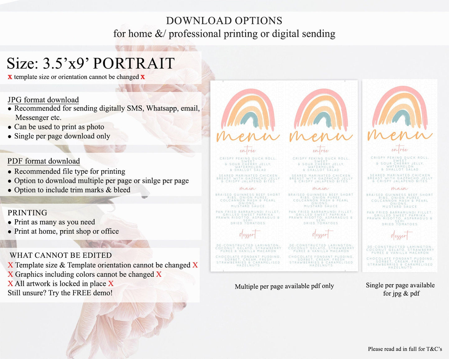 Pastel Rainbow Menu Boho Rainbow Menu Template Rainbow Boho Table Decor Pastel Rainbow Dinner Dessert Menu Rainbow Party Food Menu D10351
