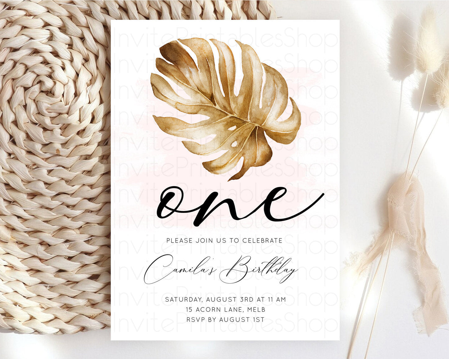 Tropical Invitation Tropical Birthday Invitation Tropical Floral Invitation Palm Leaf Fern Invite Frangipani White Orchid Invitation D11042
