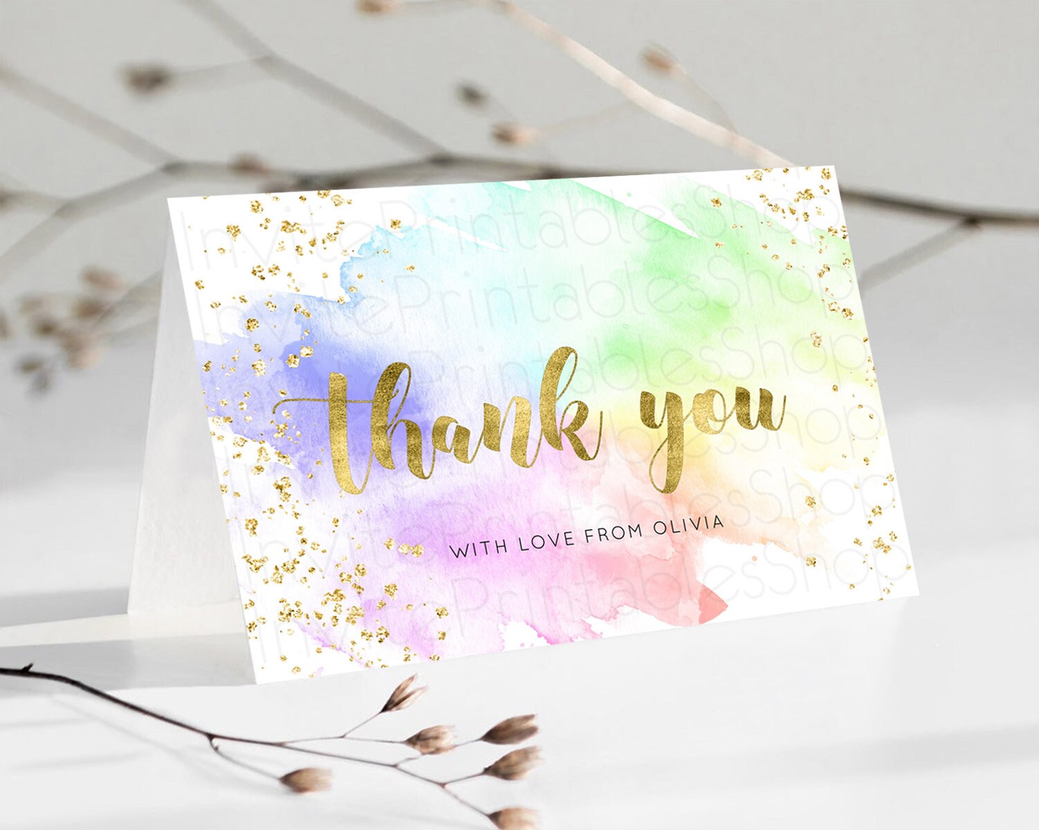 Editable Pastel Thank You Rainbow Thank You Card Colorful Pastel Birthday Th