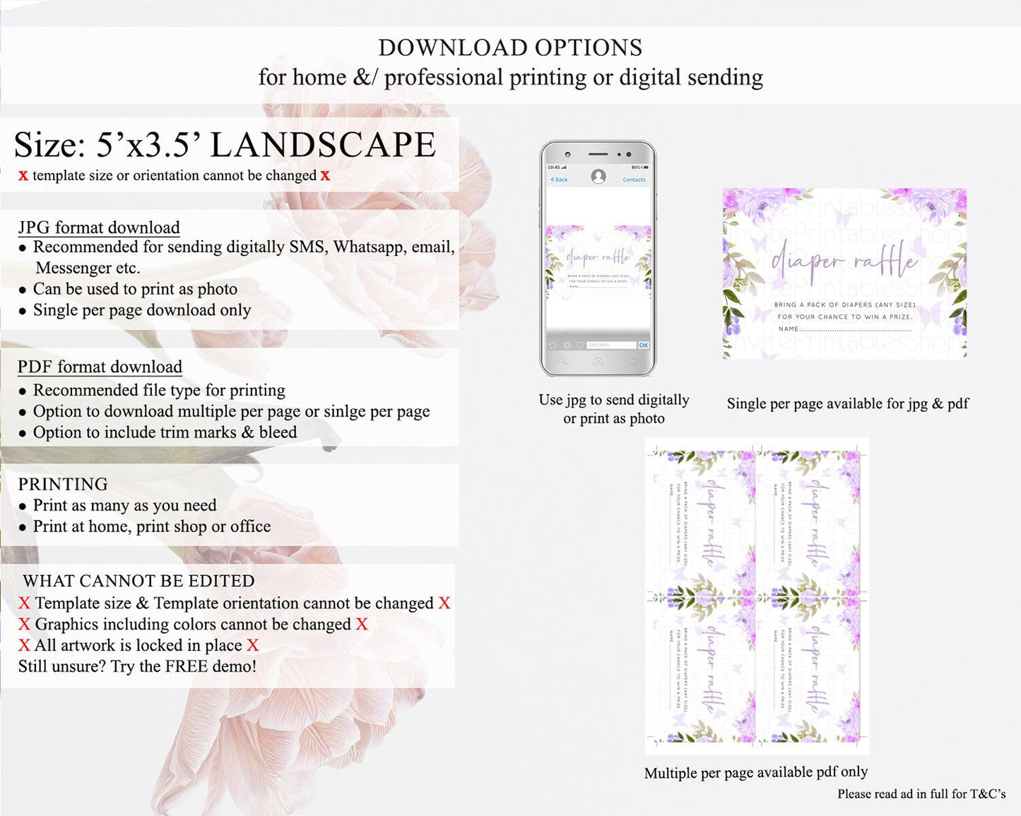 Secret Garden Diaper Raffle Card Boho Wildflower Diaper Raffle Insert Pastel Flower Garden Baby Shower Card Flower Raffle Game D10719